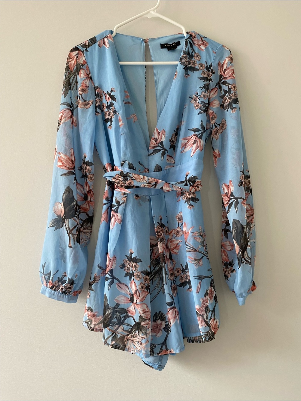 Xhilaration Light Blue Floral Wrap Romper